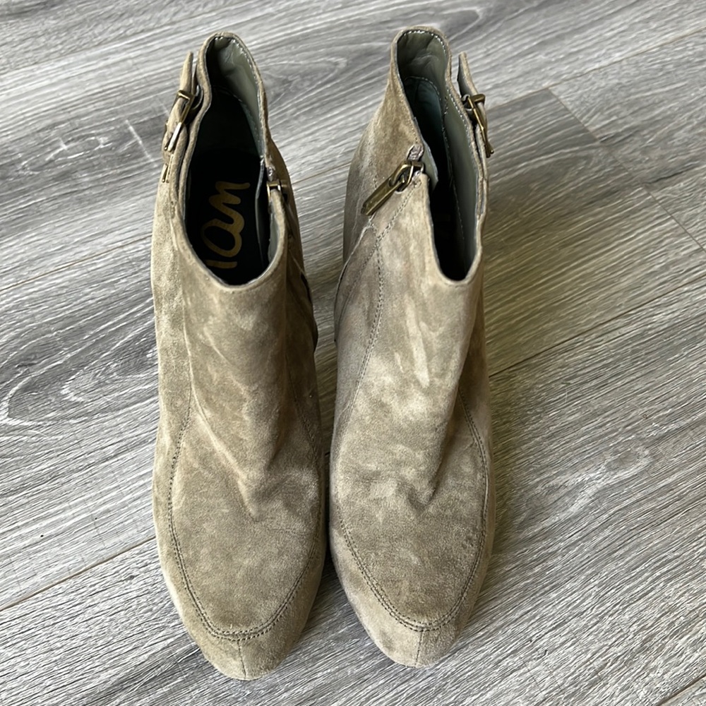 Sam Edelman booties. High heel, beautiful moss suede color